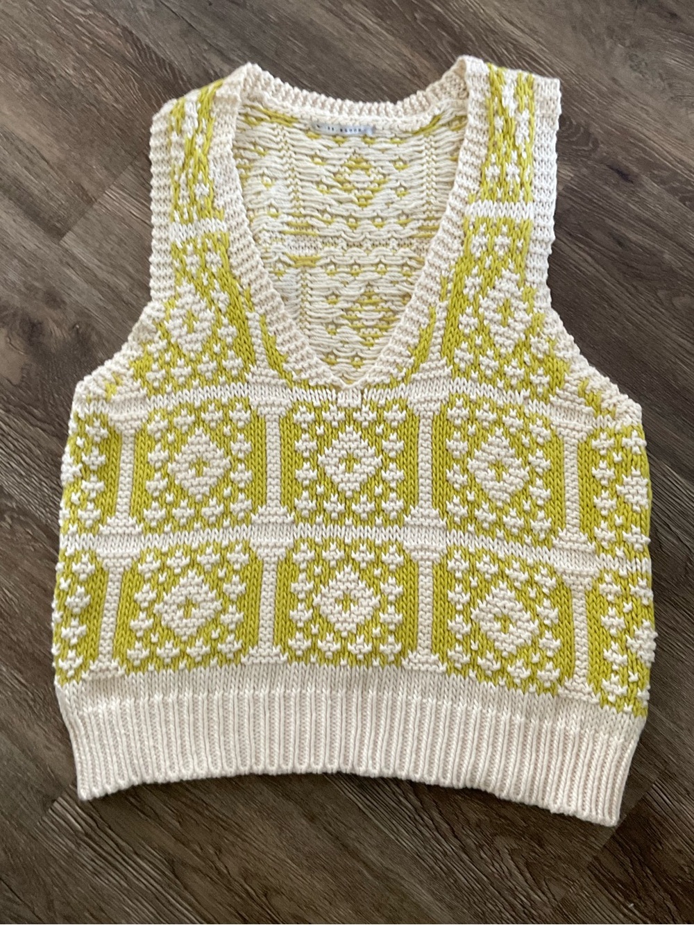 Dr. Bloom Cream and Chartreuse Knit Vest M/L